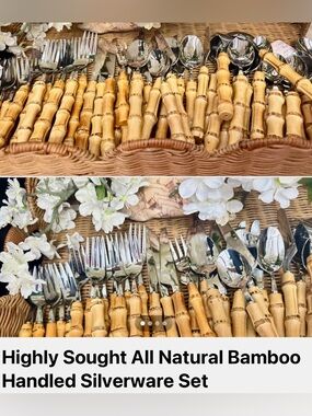 50-Piece Stainless Steel Bamboo Handle Flatware Silverware Set